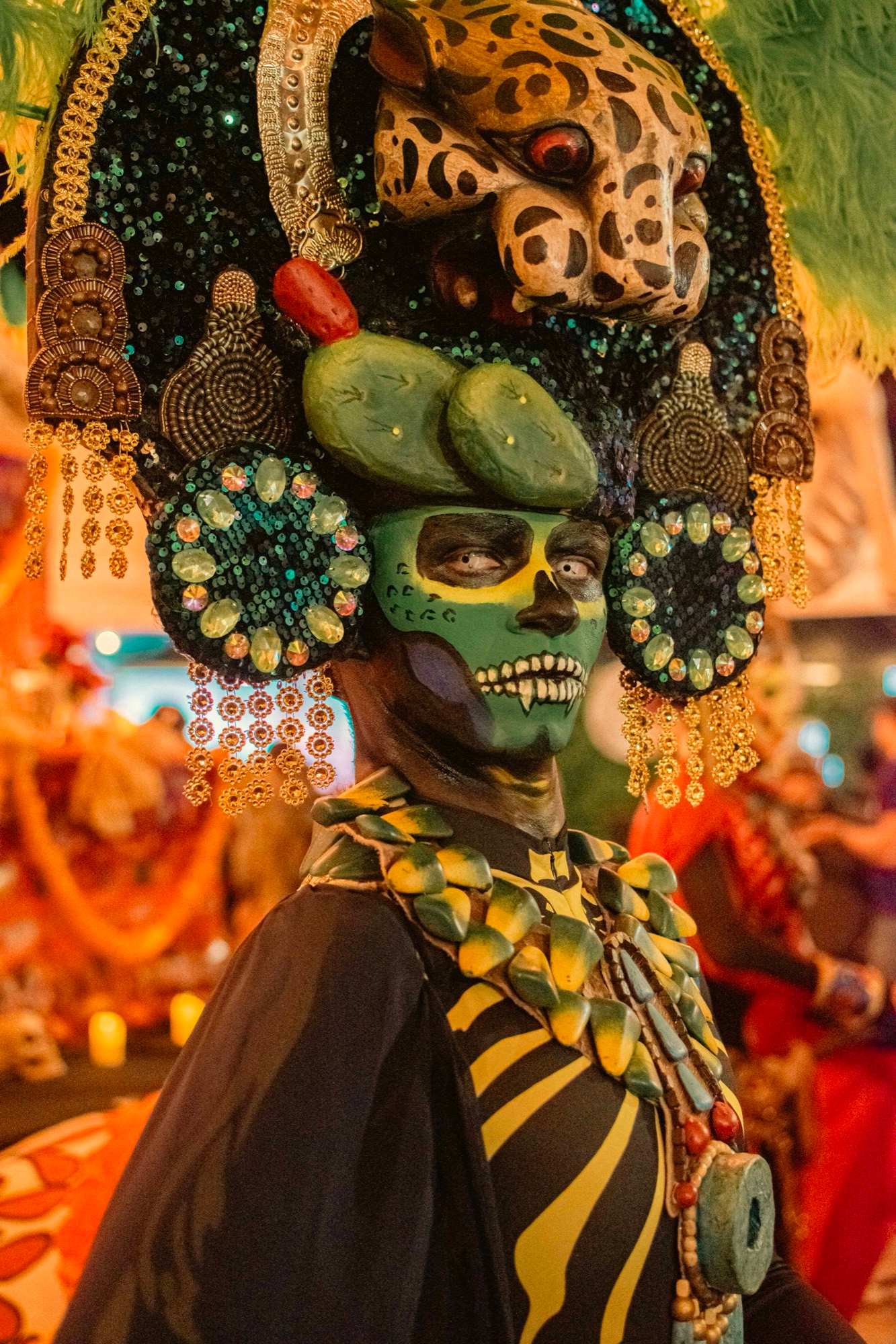 Catrina con tocado de nopales y jaguar